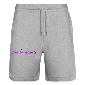 RETIREMENT. COLLEAGUE. RETIREMENT. RETIRED. RETIREMENT. - Stanley/Stella Trainer Unisex Organic Jogging Shorts - heather grey - Front - Nik (191cm) & Marisol (170cm)