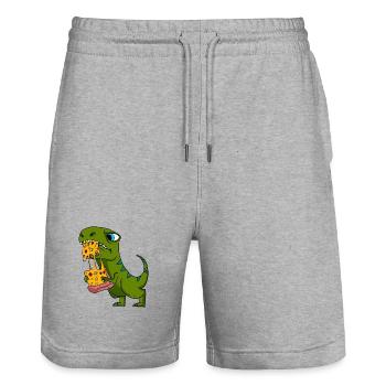 Cadeau de restauration rapide de pizza de dinosaure Dino - Short de jogging bio TRAINER Stanley/Stella unisexe - gris chiné - Devant - Nik (191cm) & Marisol (170cm)