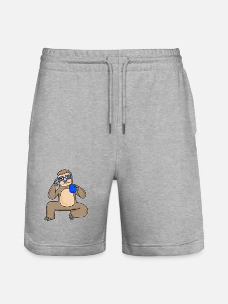 Sloth with glasses and coffee - Stanley/Stella Trainer Unisex Organic Jogging Shorts - heather grey