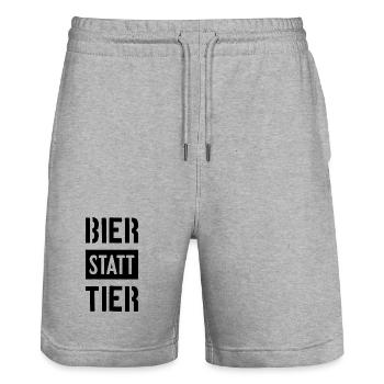 BIER STATT TIER VEGAN VEGANER - Stanley/Stella Unisex Bio Joggingshorts Trainer  - Grau meliert - Vorne - Nik (191cm) & Marisol (170cm)