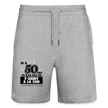 Le T-shirt à la con 50ème Anniversaire - Short de jogging bio TRAINER Stanley/Stella unisexe - gris chiné - Devant - Nik (191cm) & Marisol (170cm)