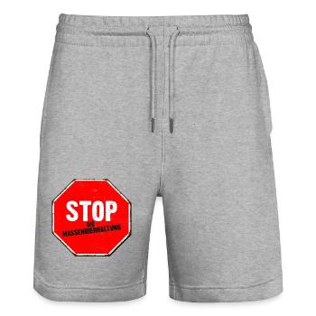 Stoppt die Massenbierhaltung - Stanley/Stella Unisex Bio Joggingshorts Trainer  - Grau meliert - Vorne - Nik (191cm) & Marisol (170cm)