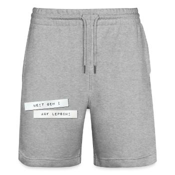 heit geh i auf Lepschi. heute gehe ich auf Lepschi - Stanley/Stella Unisex Bio Joggingshorts Trainer  - Grau meliert - Vorne - Nik (191cm) & Marisol (170cm)