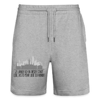 je länger ich in Wien lebe, desto mehr liebe Hunde - Stanley/Stella Unisex Bio Joggingshorts Trainer  - Grau meliert - Vorne - Nik (191cm) & Marisol (170cm)