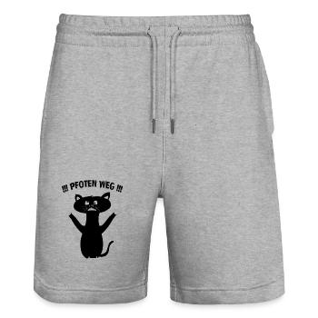 Pfoten Weg! – Schwarze Katze Statement - Stanley/Stella Unisex Bio Joggingshorts Trainer  - Grau meliert - Vorne - Nik (191cm) & Marisol (170cm)