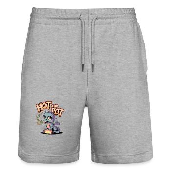 Hot And Rot - Stanley/Stella Trainer Unisex Organic Jogging Shorts - heather grey - Front - Nik (191cm) & Marisol (170cm)