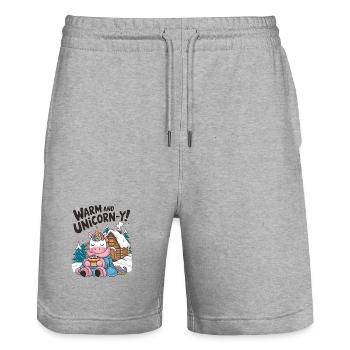 Warm And Unicorn-y! - Stanley/Stella Trainer Unisex Organic Jogging Shorts - heather grey - Front - Nik (191cm) & Marisol (170cm)