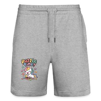 Puzzle Time! - Stanley/Stella Trainer Unisex Organic Jogging Shorts - heather grey - Front - Nik (191cm) & Marisol (170cm)