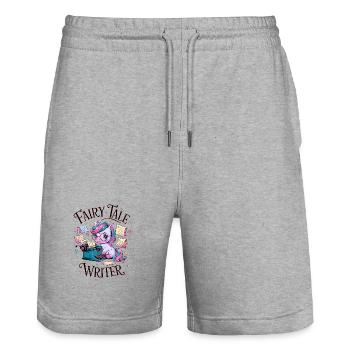 Fairy Tale Writer - Stanley/Stella Trainer Unisex Organic Jogging Shorts - heather grey - Front - Nik (191cm) & Marisol (170cm)