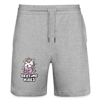 Gute-Nacht-Vibes - Stanley/Stella Unisex Bio Joggingshorts Trainer  - Grau meliert - Vorne - Nik (191cm) & Marisol (170cm)