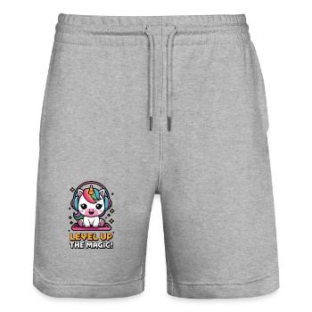 Level Up The Magic! - Stanley/Stella Trainer Unisex Organic Jogging Shorts - heather grey - Front - Nik (191cm) & Marisol (170cm)