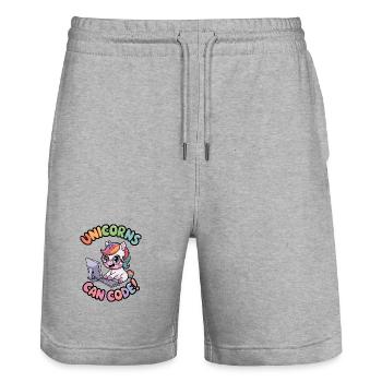 Unicorns Can Code! - Stanley/Stella Trainer Unisex Organic Jogging Shorts - heather grey - Front - Nik (191cm) & Marisol (170cm)