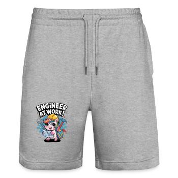 Engineer At Work! - Stanley/Stella Trainer Unisex Organic Jogging Shorts - heather grey - Front - Nik (191cm) & Marisol (170cm)