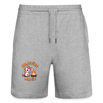 Campfire Magic - Stanley/Stella Trainer Unisex Organic Jogging Shorts - heather grey - Front - Nik (191cm) & Marisol (170cm)