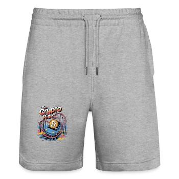 The Crypto Ride - Stanley/Stella Trainer Unisex Organic Jogging Shorts - heather grey - Front - Nik (191cm) & Marisol (170cm)