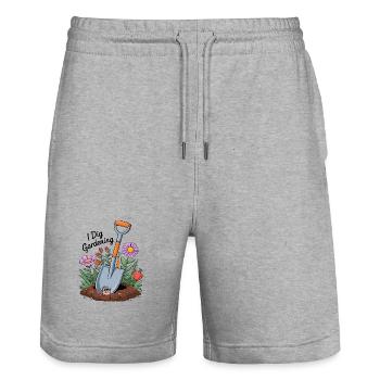 I Dig Gardening - Stanley/Stella Trainer Unisex Organic Jogging Shorts - heather grey - Front - Nik (191cm) & Marisol (170cm)