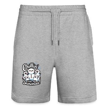 Chillin' With My Snowmies! - Stanley/Stella Trainer Unisex Organic Jogging Shorts - heather grey - Front - Nik (191cm) & Marisol (170cm)