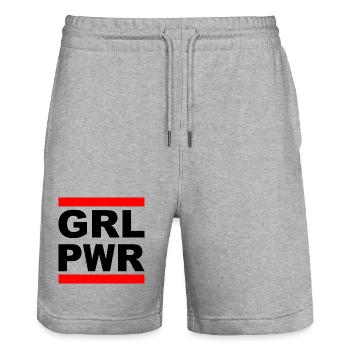 Girl Power "GRL PWR" - Zeig deine Stärke! - Stanley/Stella Unisex Bio Joggingshorts Trainer  - Grau meliert - Vorne - Nik (191cm) & Marisol (170cm)