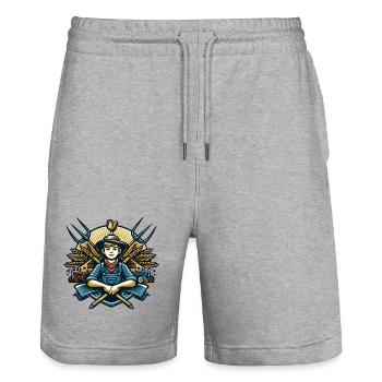 Boy from the village logo - Stanley/Stella Trainer Unisex Organic Jogging Shorts - heather grey - Front - Nik (191cm) & Marisol (170cm)