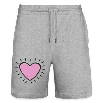 Pastel Pink Heart Radiant Charm - Stanley/Stella Trainer Unisex Organic Jogging Shorts - heather grey - Front - Nik (191cm) & Marisol (170cm)