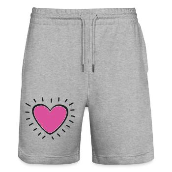Pink Heart Burst Logo - Stanley/Stella Unisex Bio Joggingshorts Trainer  - Grau meliert - Vorne - Nik (191cm) & Marisol (170cm)
