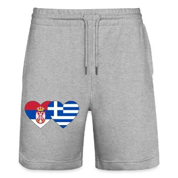 Serbia Greece Flag Heart - Stanley/Stella Trainer Unisex Organic Jogging Shorts - heather grey - Front - Nik (191cm) & Marisol (170cm)