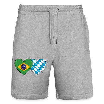 Brazil Bavaria Flag Heart used - Stanley/Stella Trainer Unisex Organic Jogging Shorts - heather grey - Front - Nik (191cm) & Marisol (170cm)
