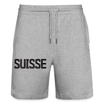SUISSE. PAYS - Short de jogging bio TRAINER Stanley/Stella unisexe - gris chiné - Devant - Nik (191cm) & Marisol (170cm)