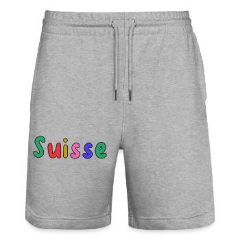SUISSE. PAYS. GENEVE. HUMOUR. DRAPEAU - Short de jogging bio TRAINER Stanley/Stella unisexe - gris chiné - Devant - Nik (191cm) & Marisol (170cm)