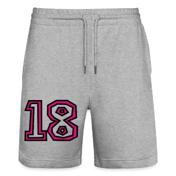 18. 18 YEARS OLD. 18th ANNIVERSARY. BIRTHDAY 18 YEARS. - Stanley/Stella Trainer Unisex Organic Jogging Shorts - heather grey - Front - Nik (191cm) & Marisol (170cm)