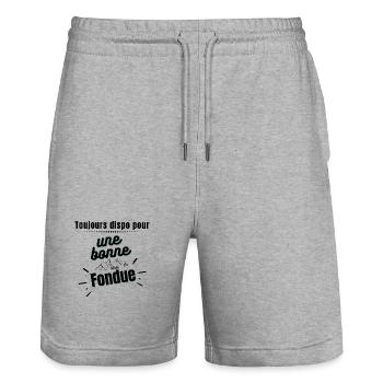 Toujours dispo pour une bonne Fondue - Short de jogging bio TRAINER Stanley/Stella unisexe - gris chiné - Devant - Nik (191cm) & Marisol (170cm)
