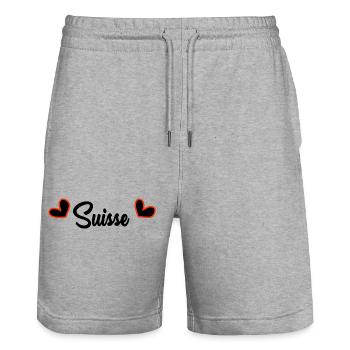 SUISSE. PAYS. GENEVE. SUISSE. HUMOUR. PAYS - Short de jogging bio TRAINER Stanley/Stella unisexe - gris chiné - Devant - Nik (191cm) & Marisol (170cm)