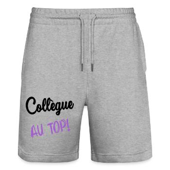 RETIREMENT. RETIREMENT. RETIRED. HAPPY RETIREMENT - Stanley/Stella Trainer Unisex Organic Jogging Shorts - heather grey - Front - Nik (191cm) & Marisol (170cm)