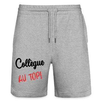 COLLEGUE. HUMOUR. RETRAITE. RETRAITE. RETRAITEE - Short de jogging bio TRAINER Stanley/Stella unisexe - gris chiné - Devant - Nik (191cm) & Marisol (170cm)