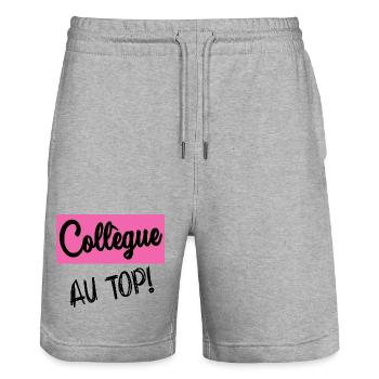 RETIREMENT. RETIREMENT. RETIRED. HAPPY RETIREMENT - Stanley/Stella Trainer Unisex Organic Jogging Shorts - heather grey - Front - Nik (191cm) & Marisol (170cm)