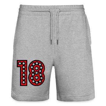 18. 18 YEARS OLD. 18th ANNIVERSARY. 18 BIRTHDAY. - Stanley/Stella Trainer Unisex Organic Jogging Shorts - heather grey - Front - Nik (191cm) & Marisol (170cm)