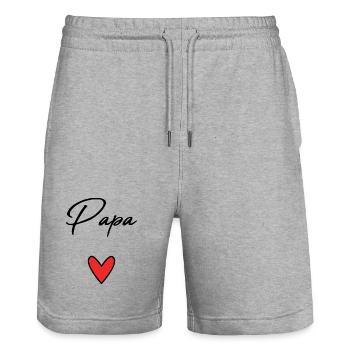 PAPA. VATERTAG. FROHER VATERTAG. ALLES GUTE ZUM GEBURTSTAG. - Stanley/Stella Unisex Bio Joggingshorts Trainer  - Grau meliert - Vorne - Nik (191cm) & Marisol (170cm)