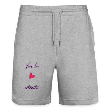 RETIREMENT. COLLEAGUE. RETIREMENT. RETIRED. RETIREMENT. - Stanley/Stella Trainer Unisex Organic Jogging Shorts - heather grey - Front - Nik (191cm) & Marisol (170cm)