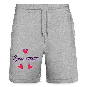 RETIREMENT. RETIREMENT. RETIRED. RETIREMENT - Stanley/Stella Trainer Unisex Organic Jogging Shorts - heather grey - Front - Nik (191cm) & Marisol (170cm)