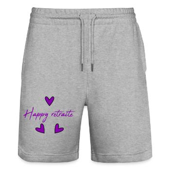 RETIREMENT. COLLEAGUE. RETIREMENT. RETIRED. RETIREMENT. - Stanley/Stella Trainer Unisex Organic Jogging Shorts - heather grey - Front - Nik (191cm) & Marisol (170cm)