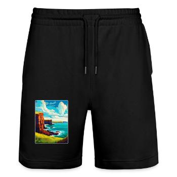 Orkneyinseln Schottland Großbritannien Reise Poster Souvenir - Stanley/Stella Unisex Bio Joggingshorts Trainer  - Schwarz - Vorne - Nik (191cm) & Marisol (170cm)