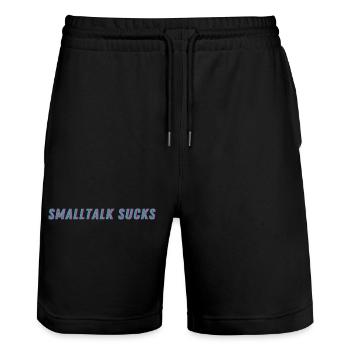 SMALLTALK SUCKS - Spread it! - Stanley/Stella Unisex Bio Joggingshorts Trainer  - Schwarz - Vorne - Nik (191cm) & Marisol (170cm)