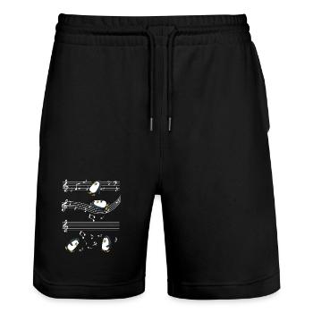 Musical penguins on music bar - Stanley/Stella Trainer Unisex Organic Jogging Shorts - black - Front - Nik (191cm) & Marisol (170cm)