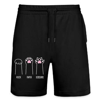 Ciseaux à papier roche - Pattes de chat - Short de jogging bio TRAINER Stanley/Stella unisexe - noir - Devant - Nik (191cm) & Marisol (170cm)