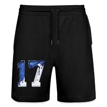 NO. 17 NUMBER 17 BLUE WHITE 17TH BIRTHDAY - Stanley/Stella Trainer Unisex Organic Jogging Shorts - black - Front - Nik (191cm) & Marisol (170cm)
