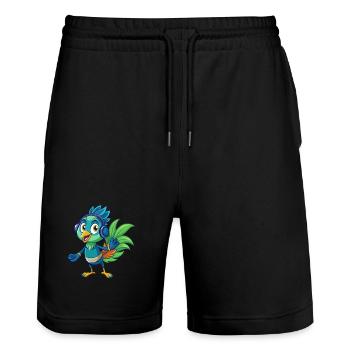 Pfau Lustige Zeichentrickfigur Kopfhörer Musik - Stanley/Stella Unisex Bio Joggingshorts Trainer  - Schwarz - Vorne - Nik (191cm) & Marisol (170cm)