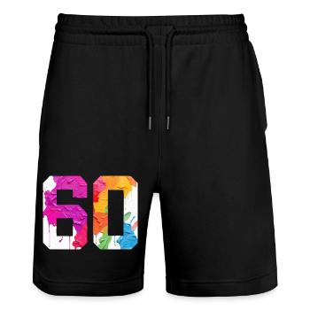 FARBIG NUMMER 60 BUNT 60. GEBURTSTAG - Stanley/Stella Unisex Bio Joggingshorts Trainer  - Schwarz - Vorne - Nik (191cm) & Marisol (170cm)