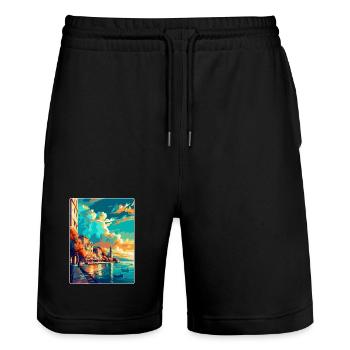 Thessalonique Grèce Affiche de voyage vintage souvenir - Short de jogging bio TRAINER Stanley/Stella unisexe - noir - Devant - Nik (191cm) & Marisol (170cm)