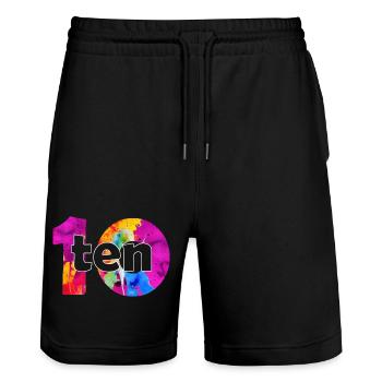 ZEHN 10 JAHRE JUNGE 10. GEBURTSTAG - Stanley/Stella Unisex Bio Joggingshorts Trainer  - Schwarz - Vorne - Nik (191cm) & Marisol (170cm)
