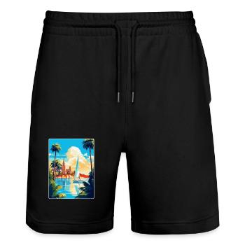 Palma De Mallorca Spanien Vintage Reiseplakat WPA - Stanley/Stella Unisex Bio Joggingshorts Trainer  - Schwarz - Vorne - Nik (191cm) & Marisol (170cm)